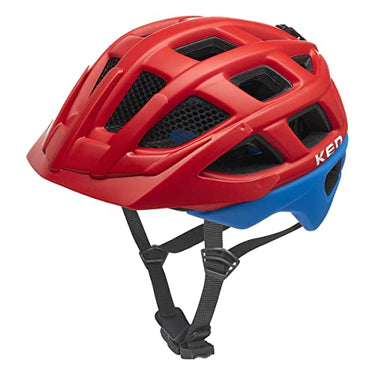KED Unisex Youth Kailu Bicycle Helmet, Fiery red Blue matt, (49-53cm) on Sale
